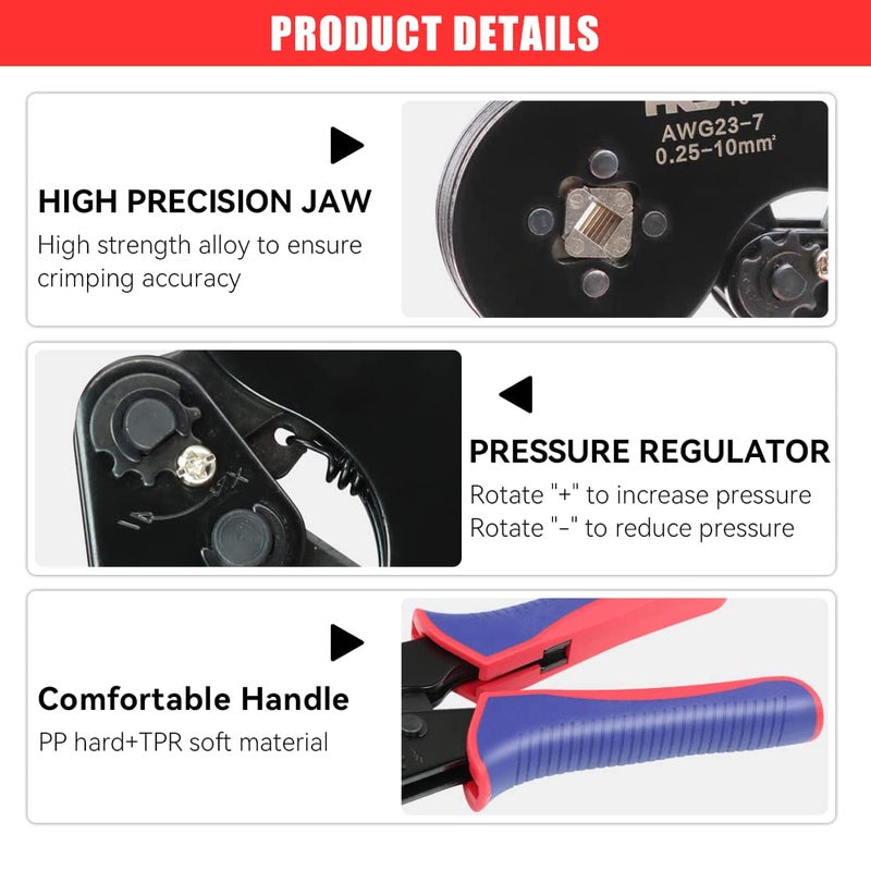 HKS Ferrule Crimping Tool Kit - Square Ferrule Crimper Plier (AWG 23-7) with 1900pcs Wire End-Sleeves Terminals Kit - Image 4